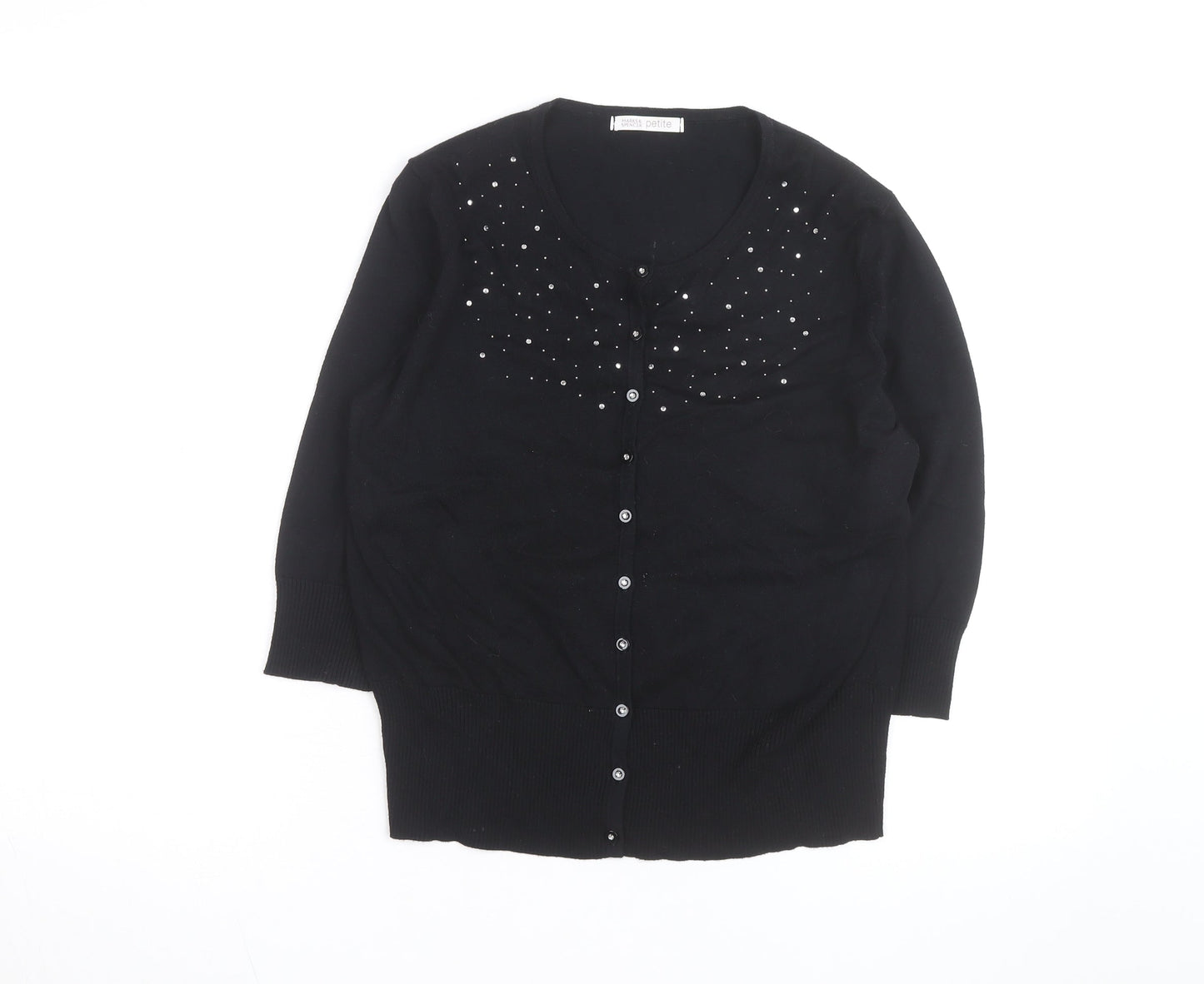 Marks and Spencer Women Black Petite Size 16 Rhinestone Cardigan