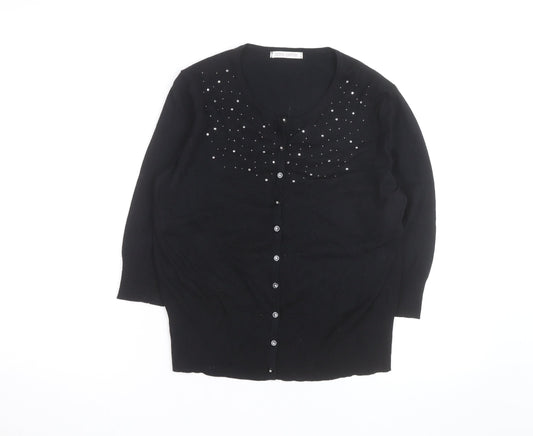 Marks and Spencer Women Black Petite Size 16 Rhinestone Cardigan