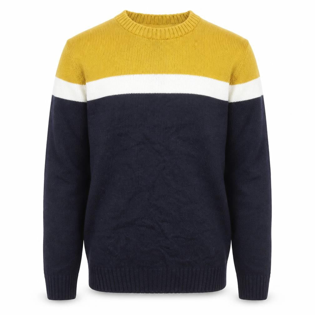 River Island Men's Blue Yellow Crew Neck Pullover Jumper XS