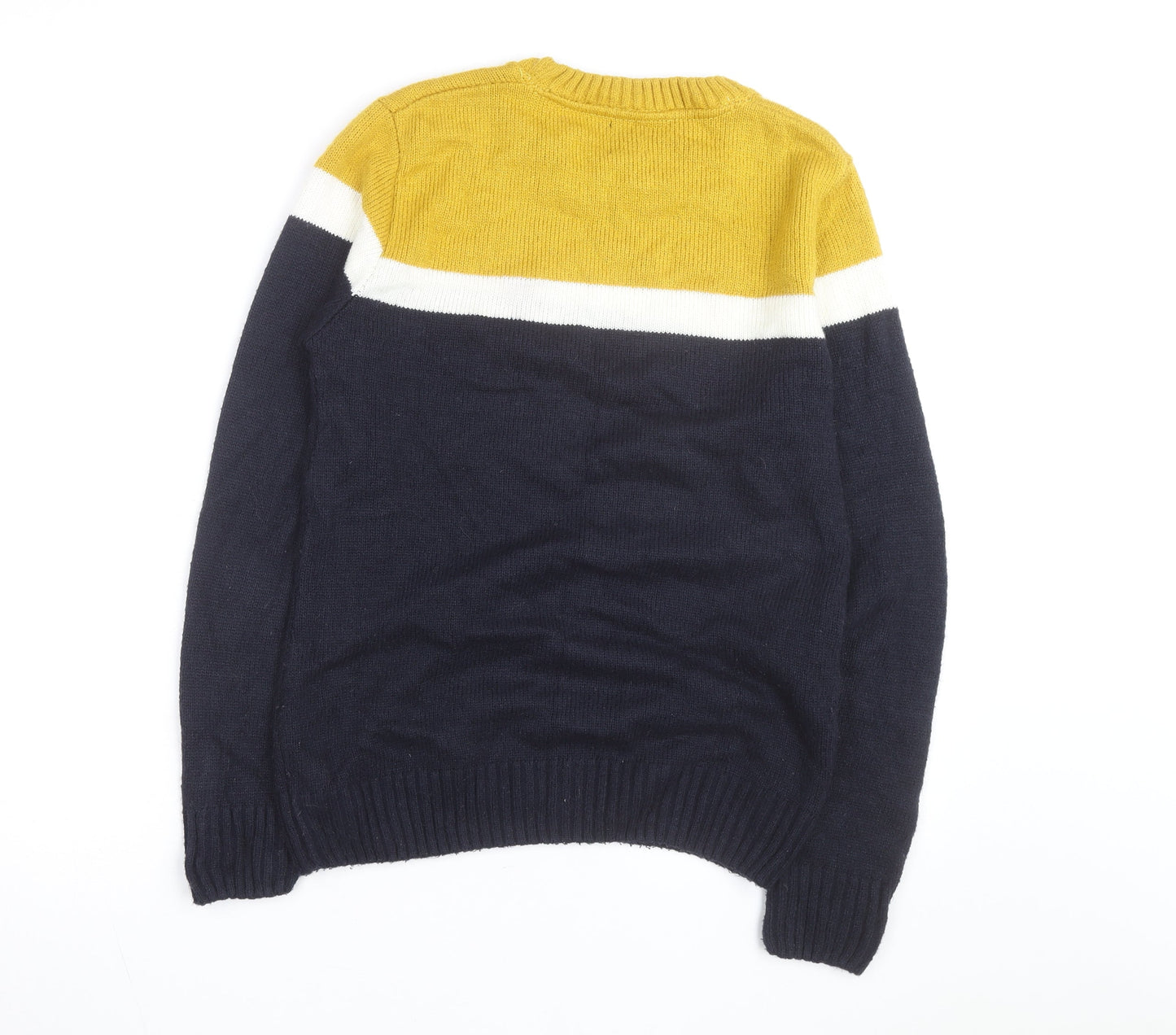 River Island Men's Blue Yellow Crew Neck Pullover Jumper XS