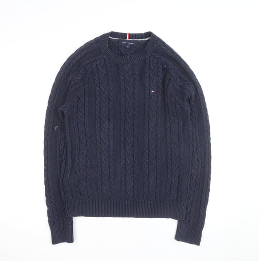Tommy Hilfiger Men's Blue Cable-Knit Cotton Pullover Jumper Size S