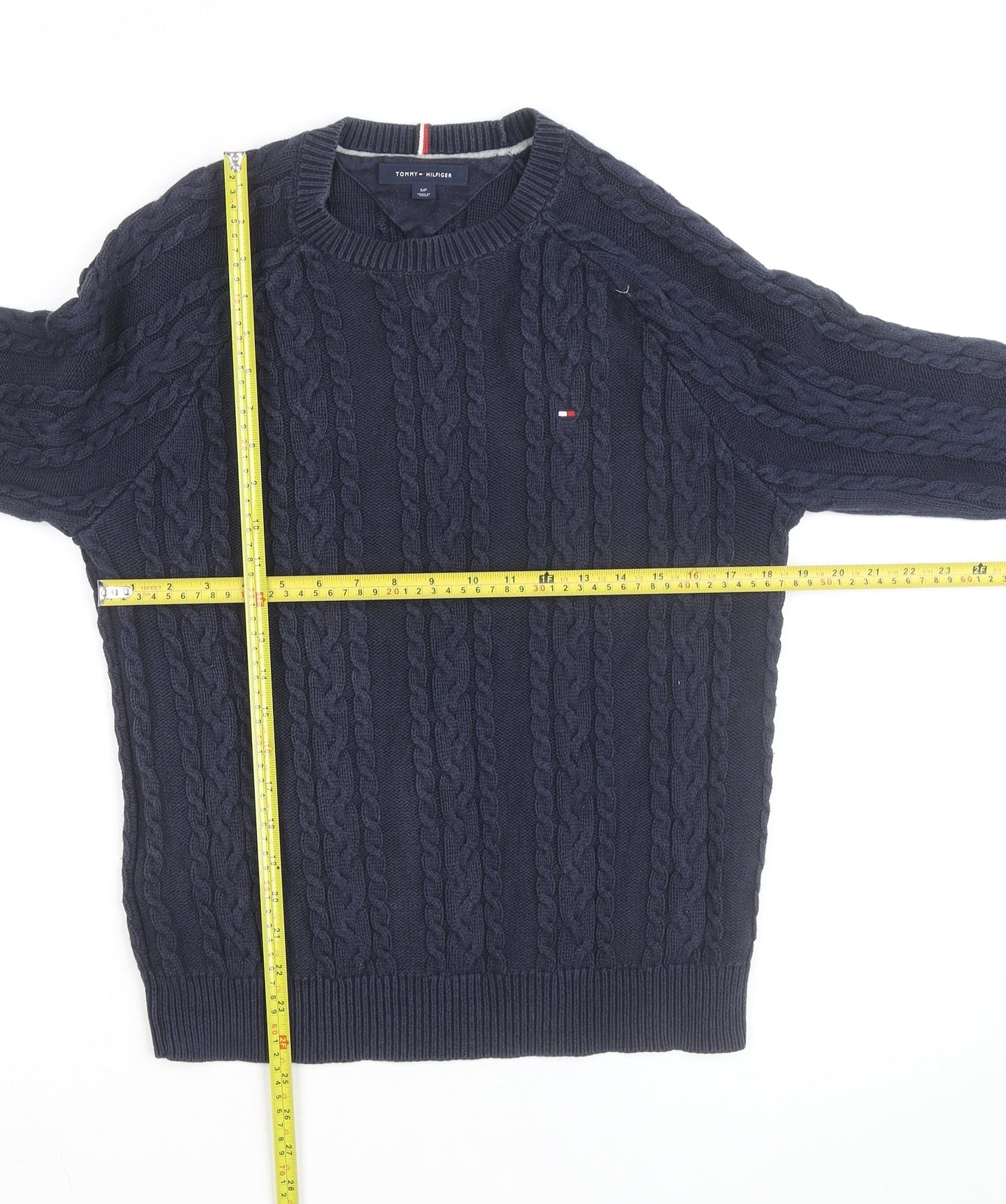 Tommy Hilfiger Men's Blue Cable-Knit Cotton Pullover Jumper Size S