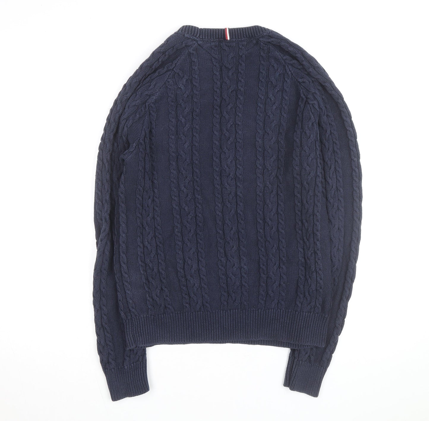 Tommy Hilfiger Men's Blue Cable-Knit Cotton Pullover Jumper Size S