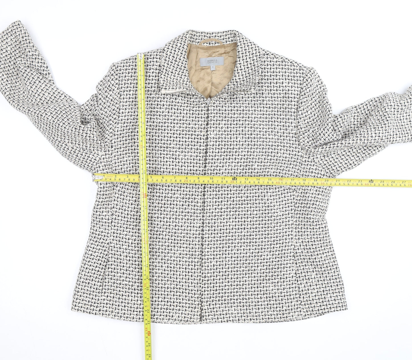 Marks and Spencer Women's Beige Tweed Zip Jacket Size 18
