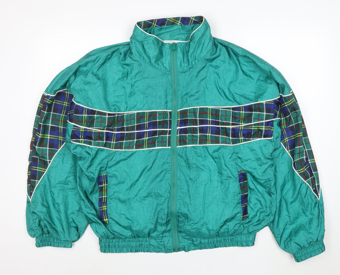 Active Exposure Men's Green Tartan XL Retro Nylon Windbreaker Jacket