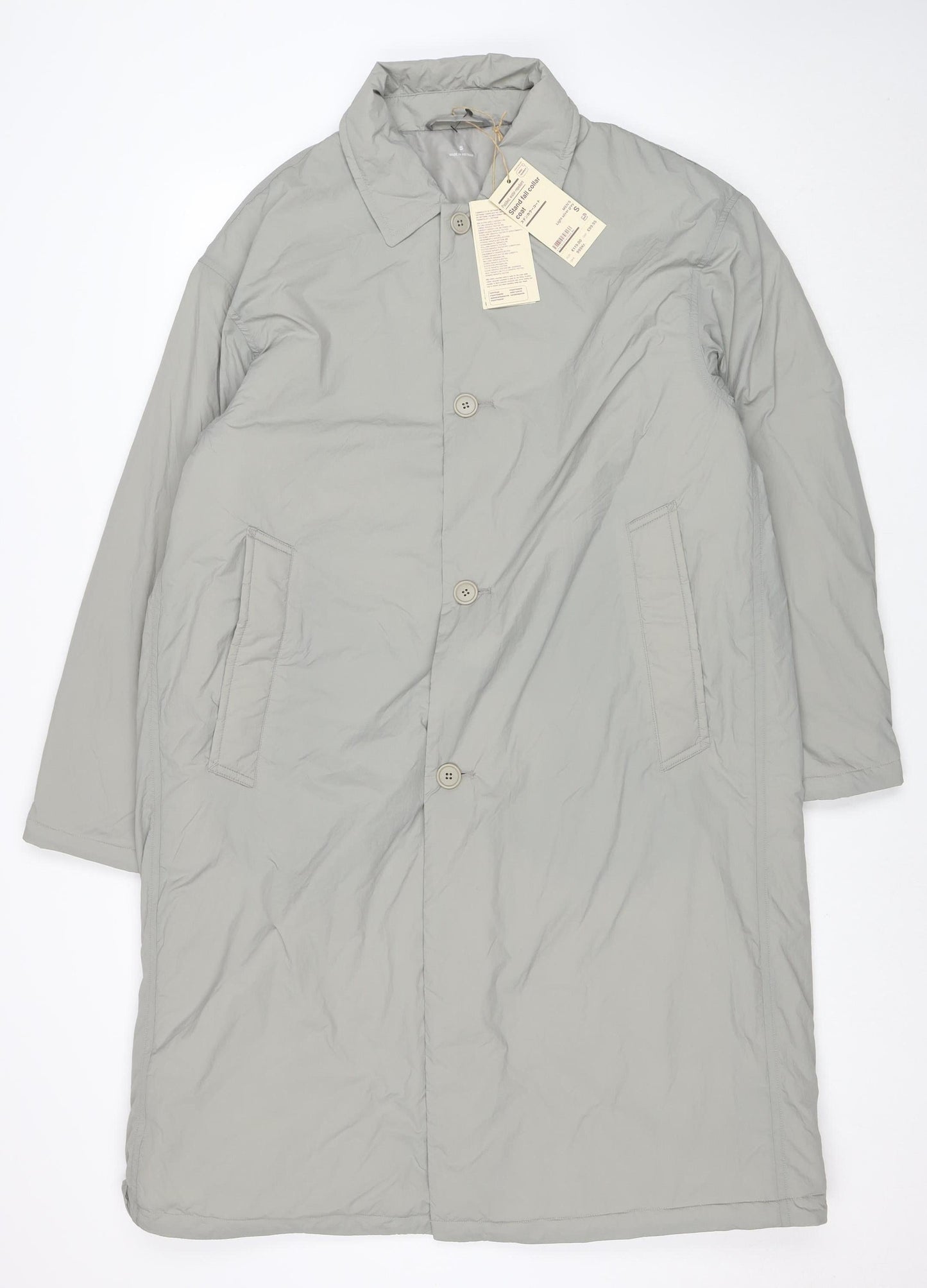 Uniqlo Men's Grey Stand-Up Collar Water Resistant Coat Size S