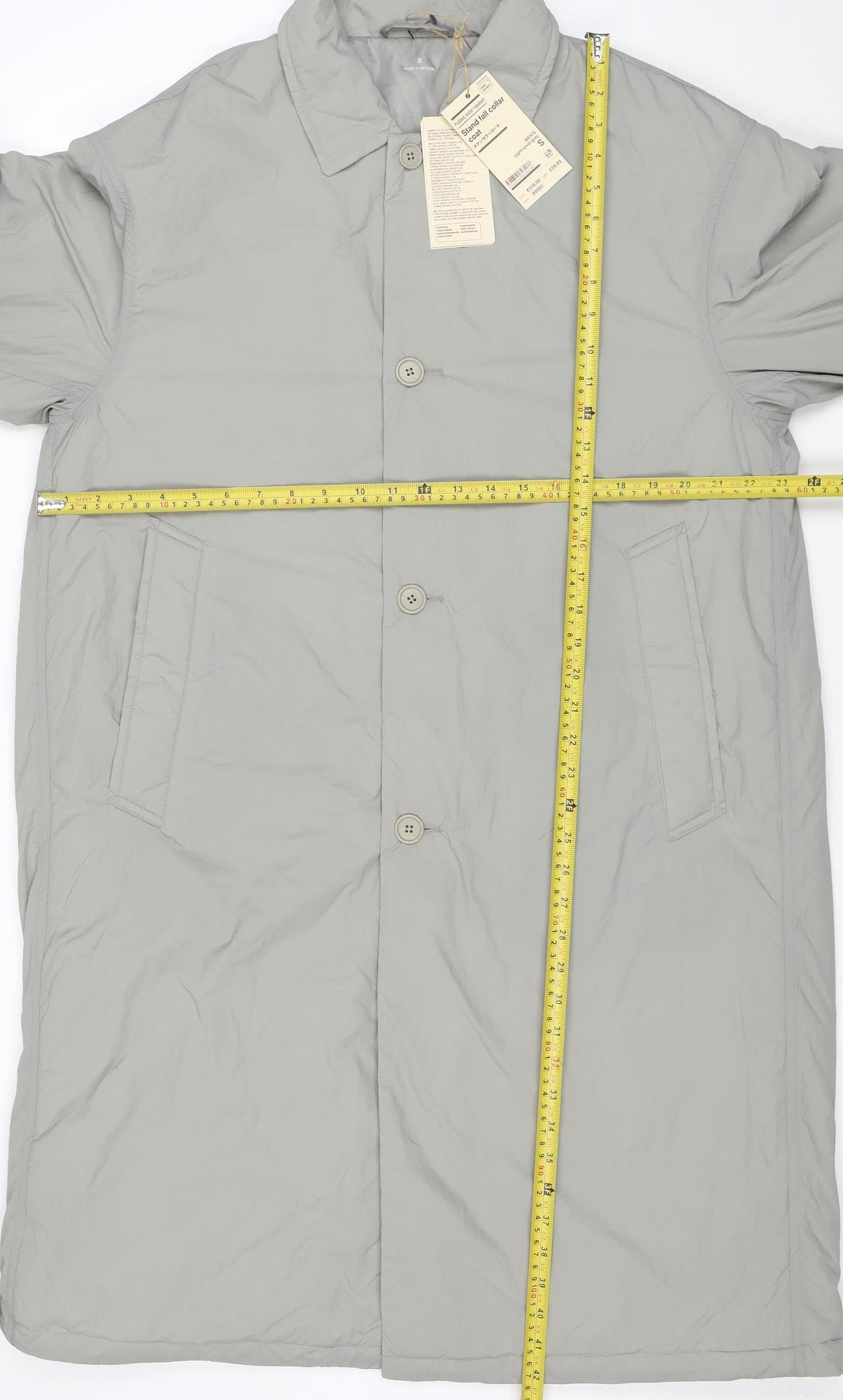 Uniqlo Men's Grey Stand-Up Collar Water Resistant Coat Size S