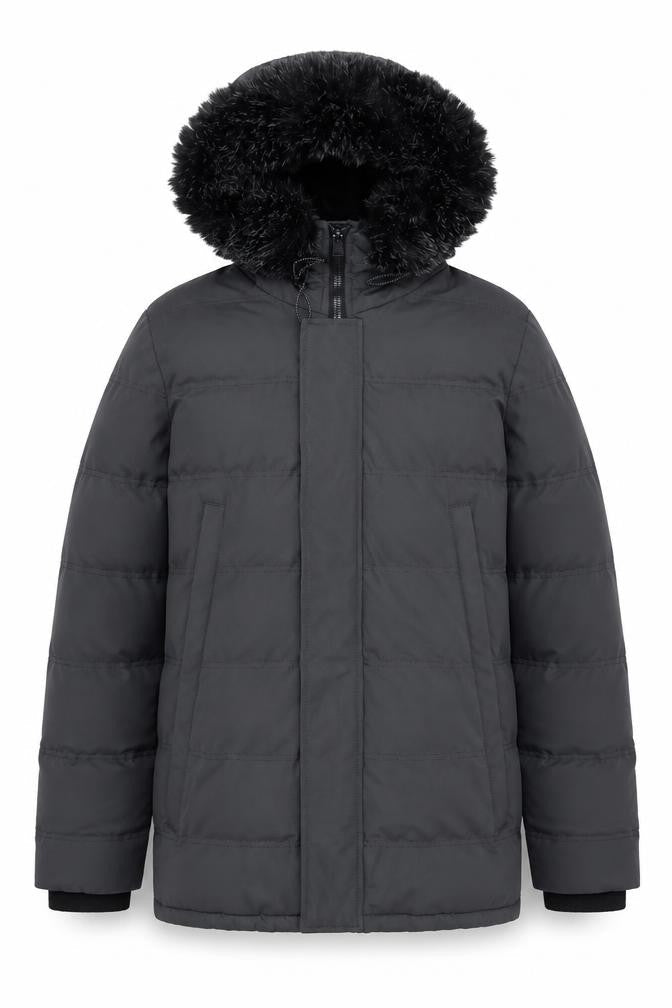 Nines Collection Women's Black Puffer Jacket M Hooded Faux Fur Winter Coat