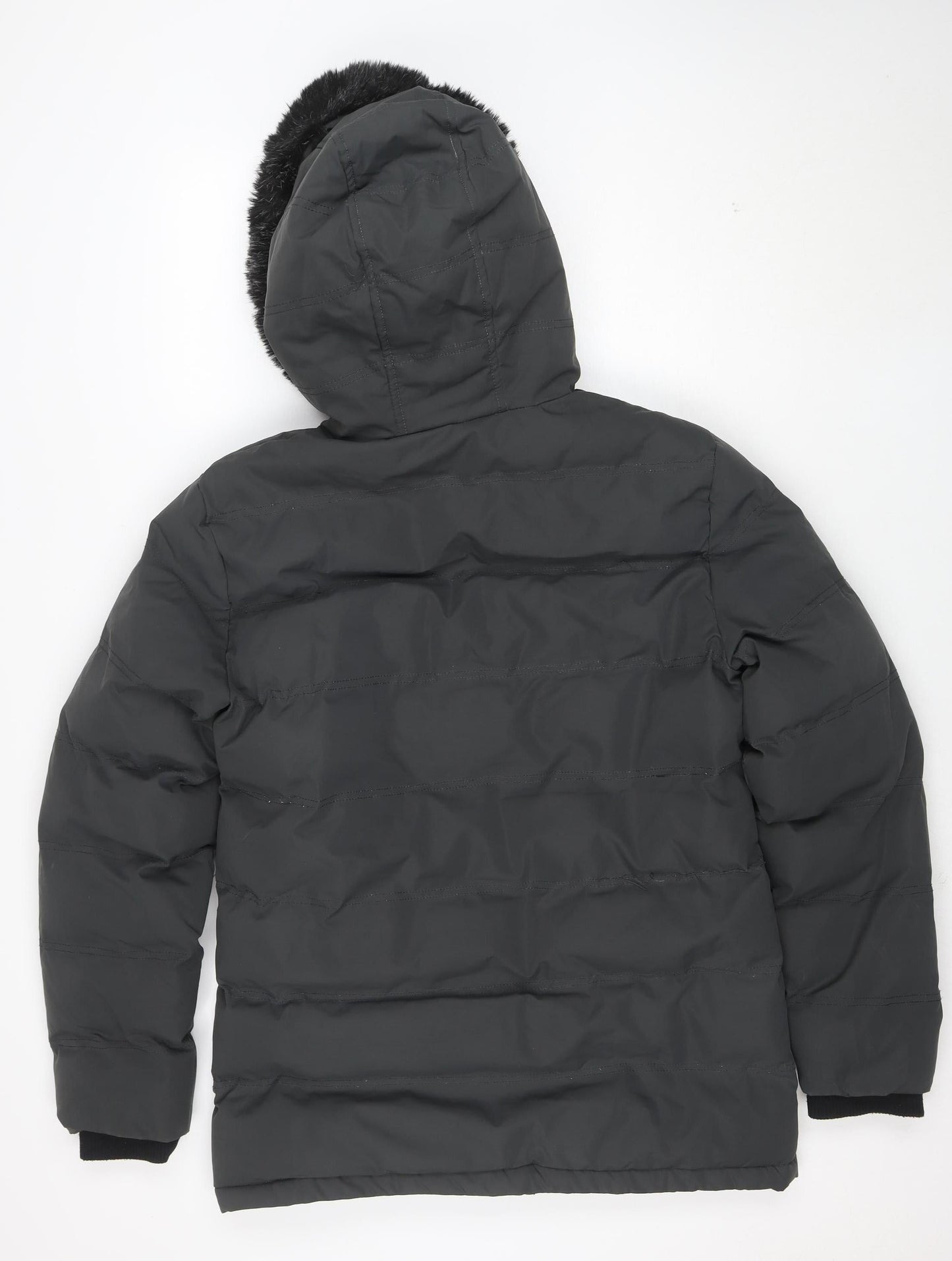 Nines Collection Women's Black Puffer Jacket M Hooded Faux Fur Winter Coat