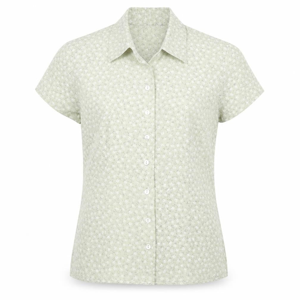 Classics Women Green Floral Button-Up Short Sleeve Blouse Size 12