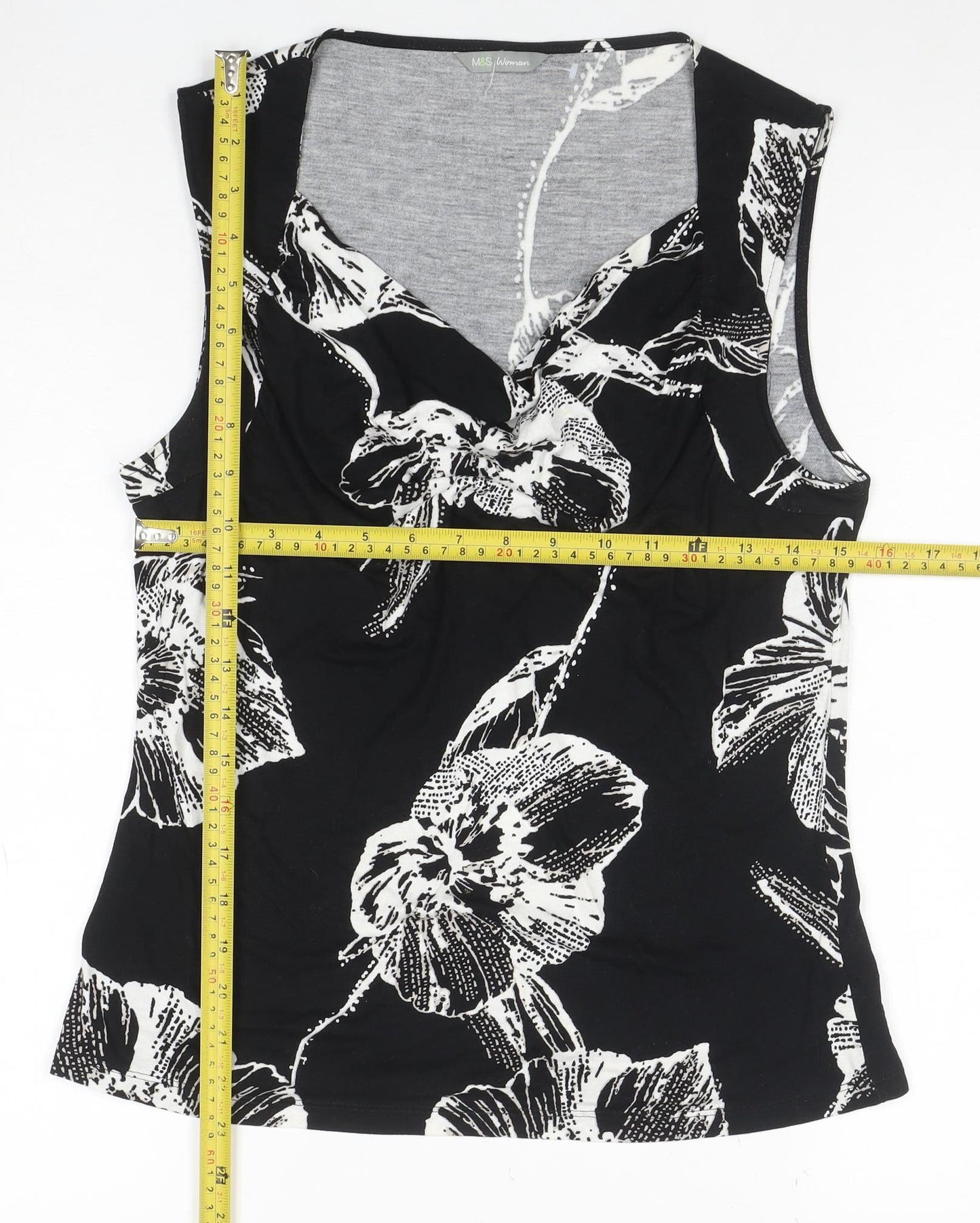 Marks and Spencer Womens Black Floral Viscose Sleeveless Tank Top UK 12