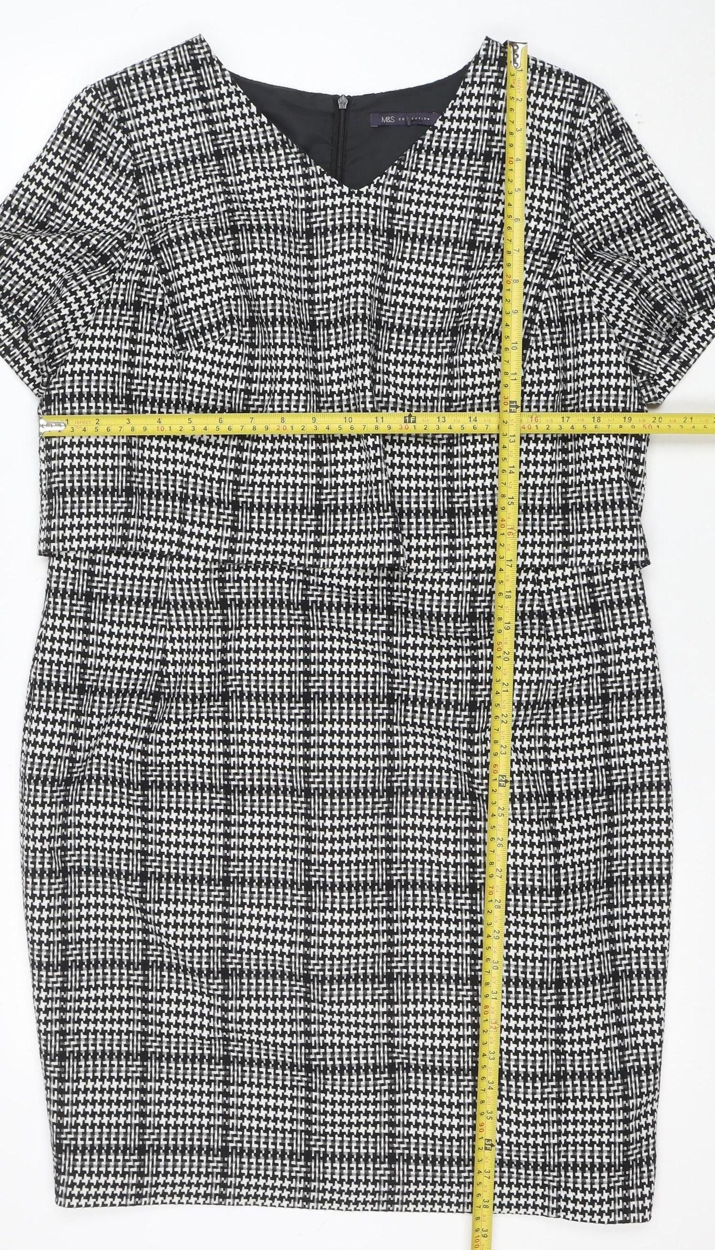 Marks and Spencer Women’s Black Check Sheath Dress Size 18 Short Sleeve Workwear