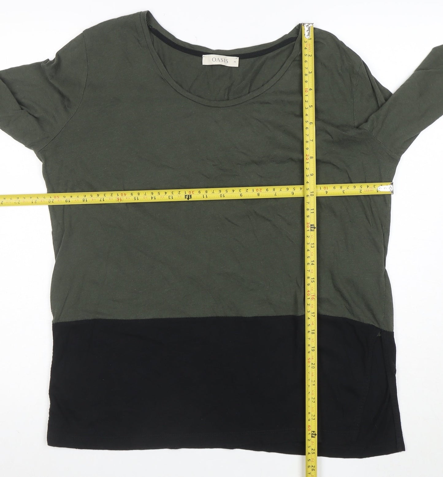 Oasis Women’s Green Colourblock Long Sleeve Jersey Top Size S