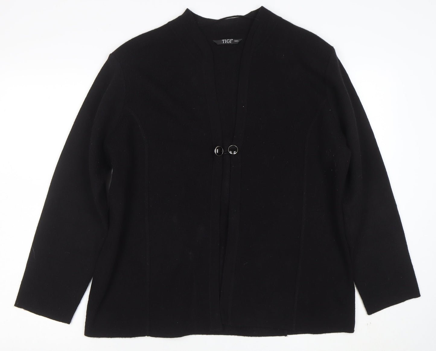 TIGI Women Black L Cardigan Long Sleeve Mock Neck Knit Jumper