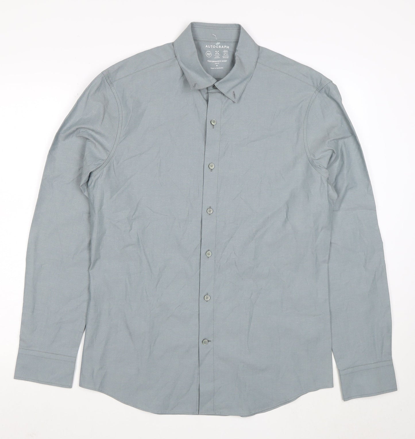Marks and Spencer Men’s Grey Slim Fit Long Sleeve Button-Up Shirt M