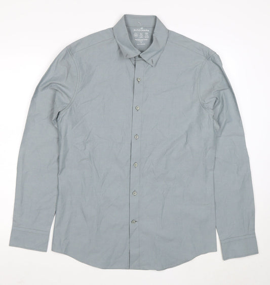 Marks and Spencer Men’s Grey Slim Fit Long Sleeve Button-Up Shirt M
