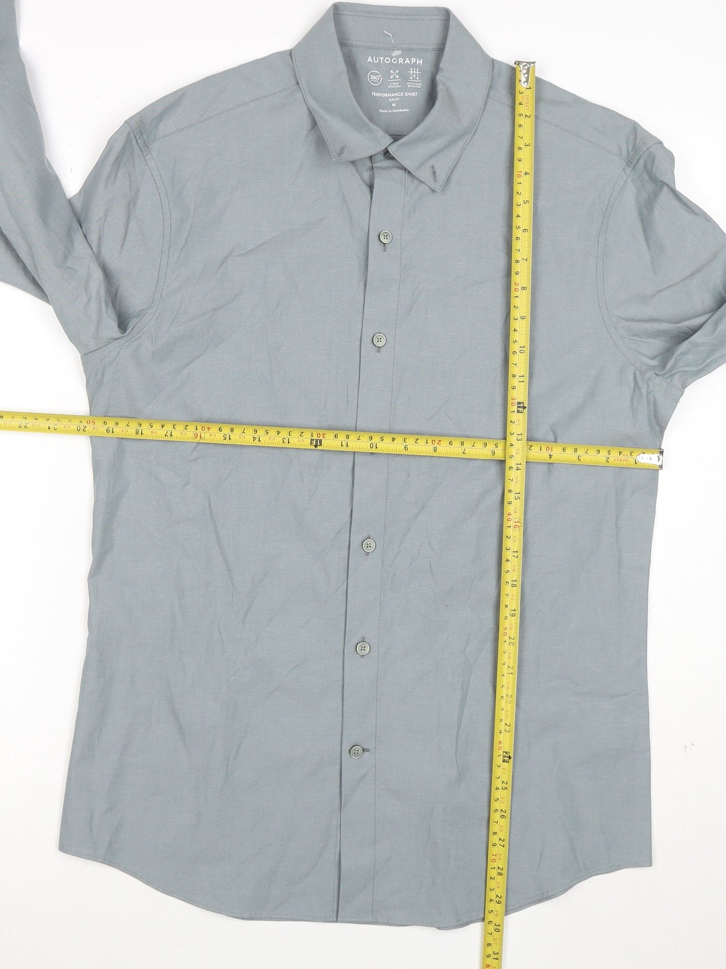 Marks and Spencer Men’s Grey Slim Fit Long Sleeve Button-Up Shirt M