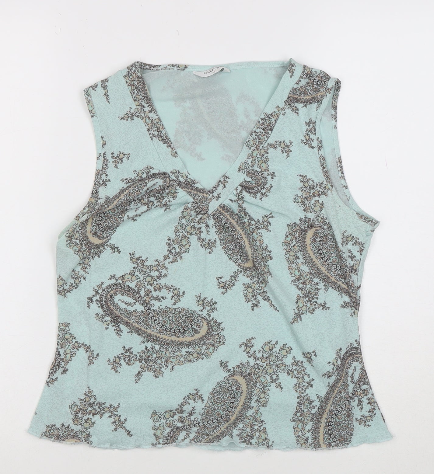 Editions Women's Blue Paisley Sleeveless V-Neck Tank Top Size 14