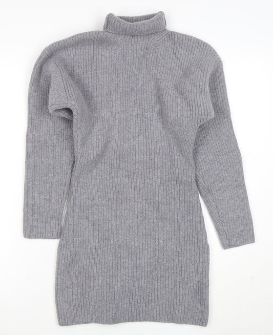 H&M Women Grey Roll Neck Wool Cashmere Jumper Dress Size M