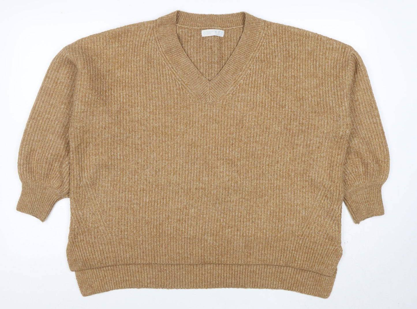 Primark Women’s Beige V-Neck Ribbed Knit 3/4 Sleeve Jumper M