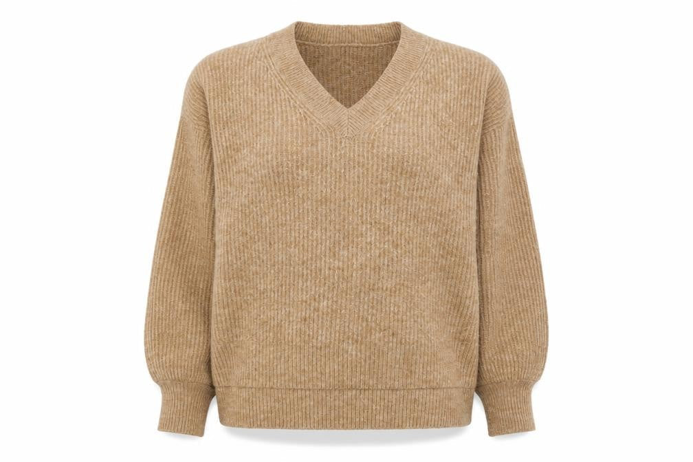 Primark Women’s Beige V-Neck Ribbed Knit 3/4 Sleeve Jumper M