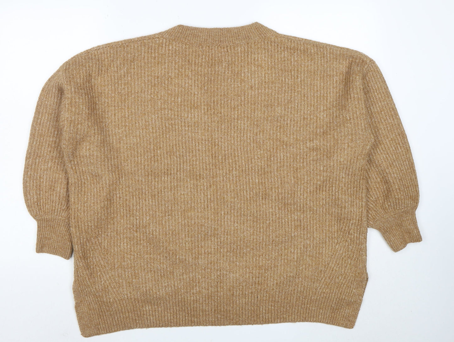 Primark Women’s Beige V-Neck Ribbed Knit 3/4 Sleeve Jumper M