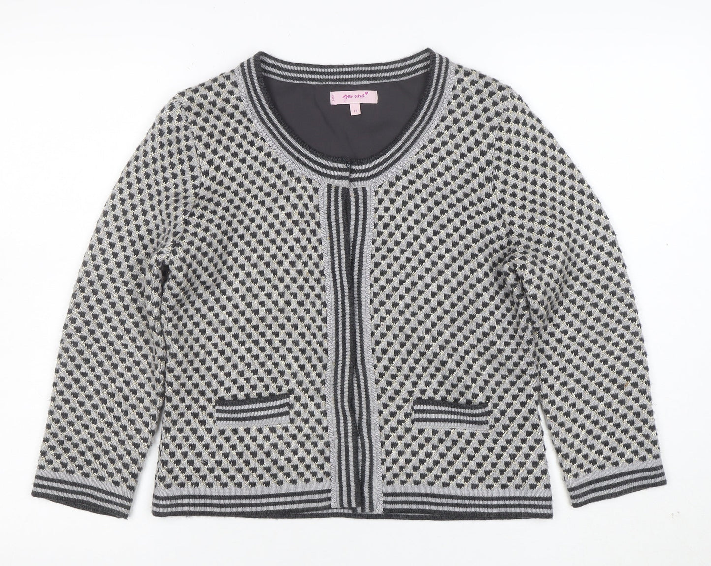 Marks and Spencer Per Una Grey Geometric Knit Cardigan Women's Size 12