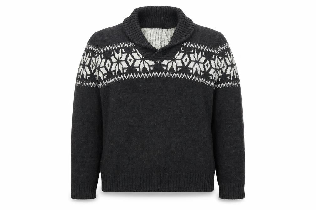 Tao Nu Cha Pin Womens Grey Fair Isle Wool Blend Shawl Collar Jumper XL