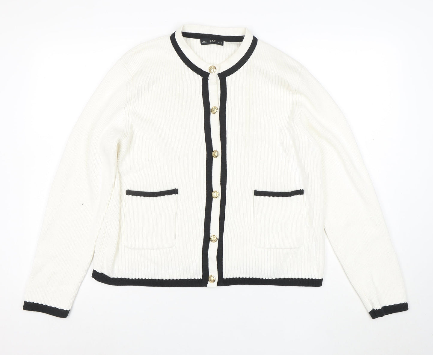 F&F Women's White Knit Cardigan XL Classic Button Front