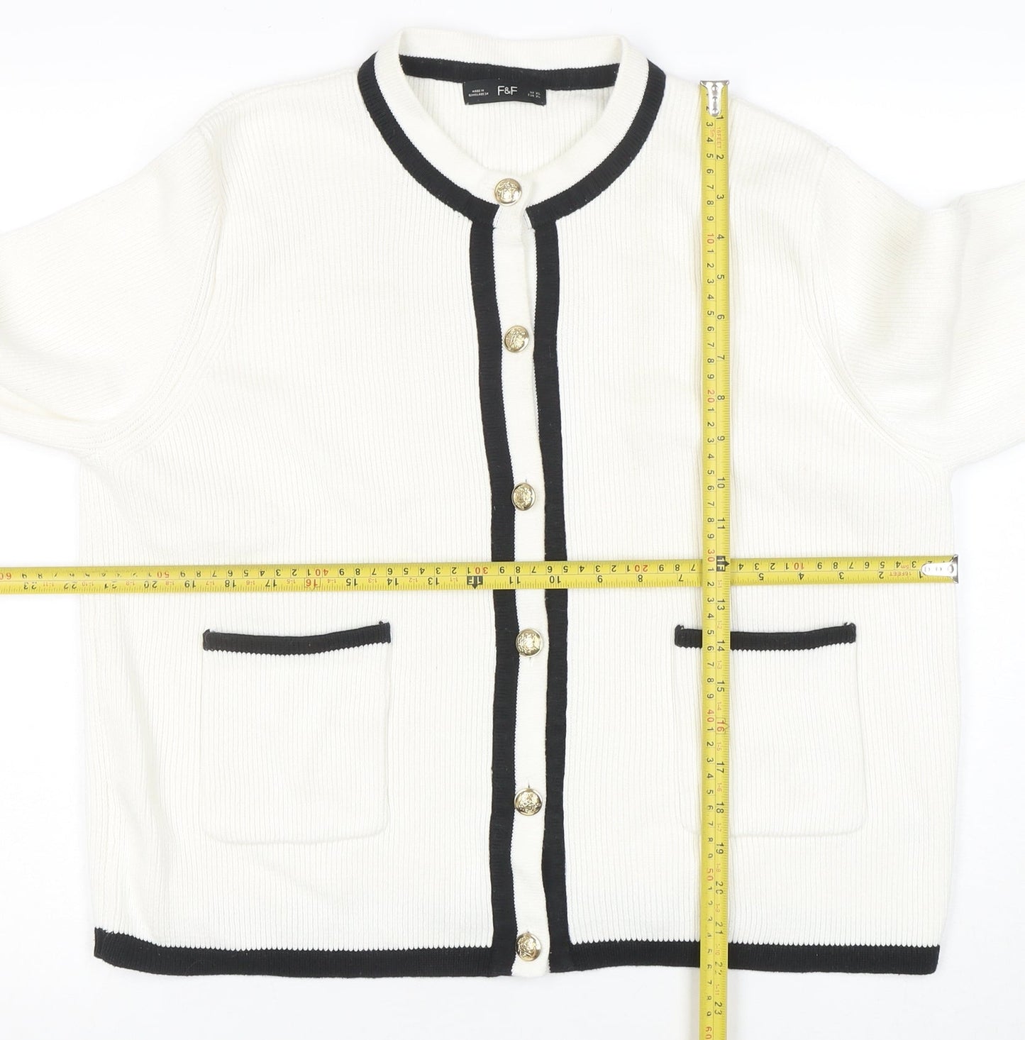 F&F Women's White Knit Cardigan XL Classic Button Front