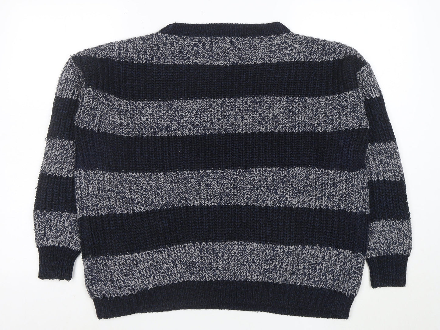 Aed London Women's Navy Grey Striped Knit Jumper M Acrylic Crew Neck