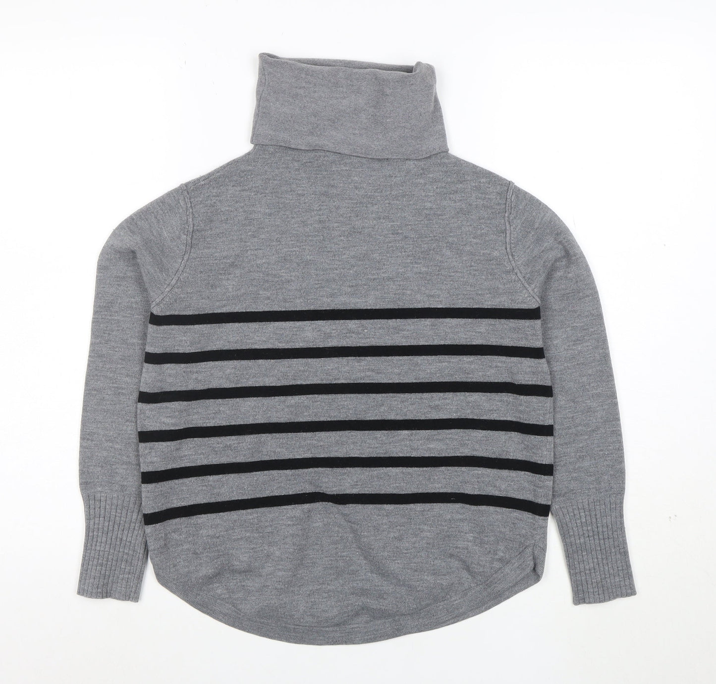 French Connection Womens Grey Roll Neck Striped Jumper Medium