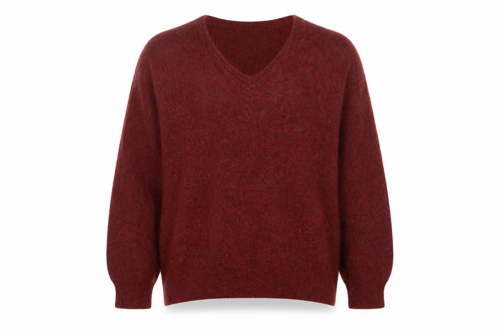SELECTED FEMME Women Red Alpaca Wool V-Neck Relaxed Pullover Jumper M