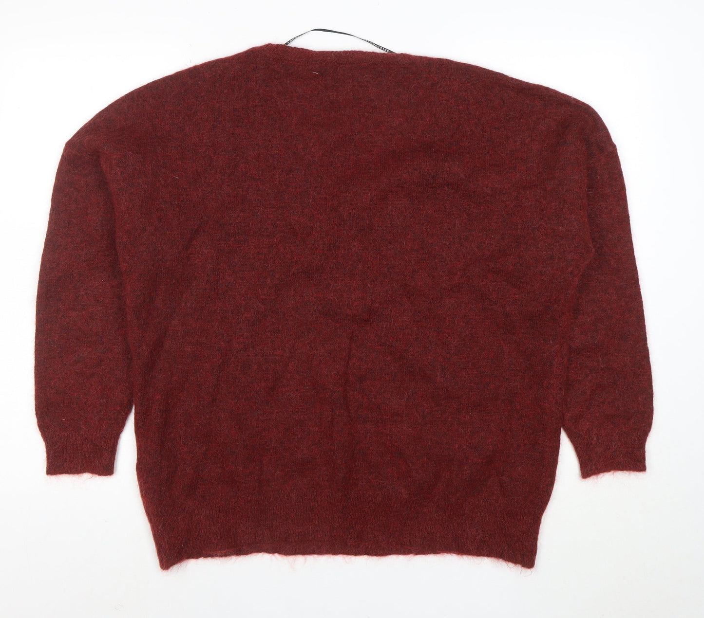 SELECTED FEMME Women Red Alpaca Wool V-Neck Relaxed Pullover Jumper M
