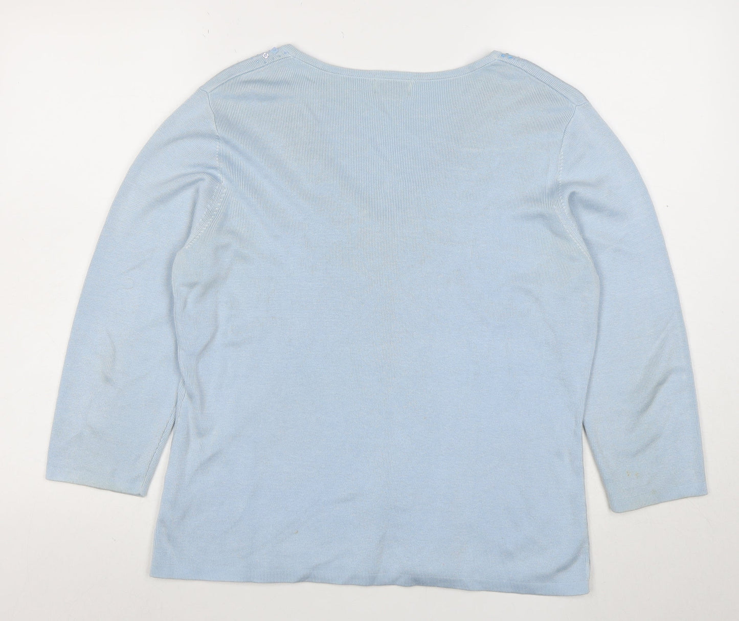 Portafina Women Blue Sequin Wrap Knit 3/4 Sleeve Blouse Size 18