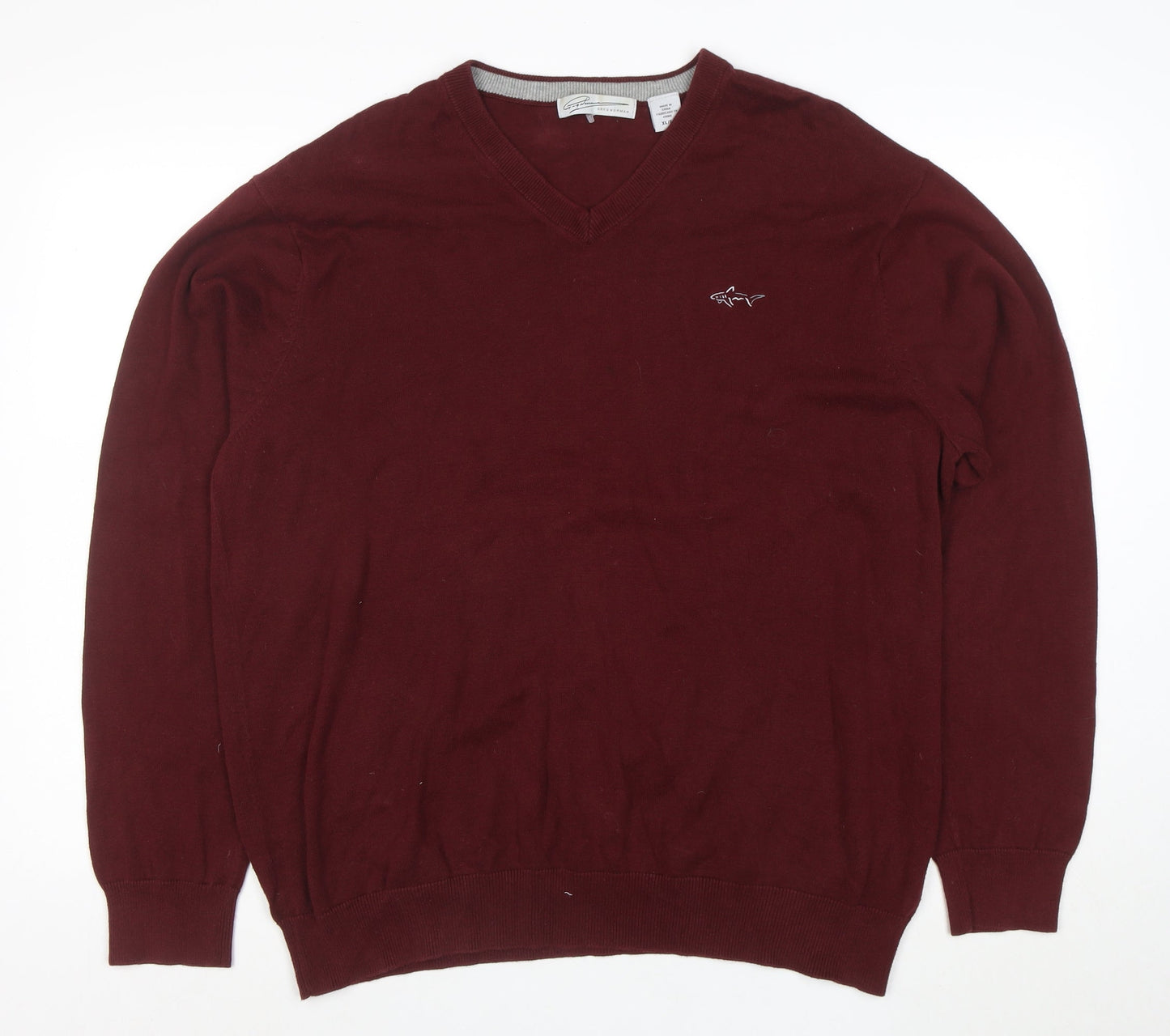 Greg Norman Men's Red XL V-Neck Cotton Golf Pullover Jumper