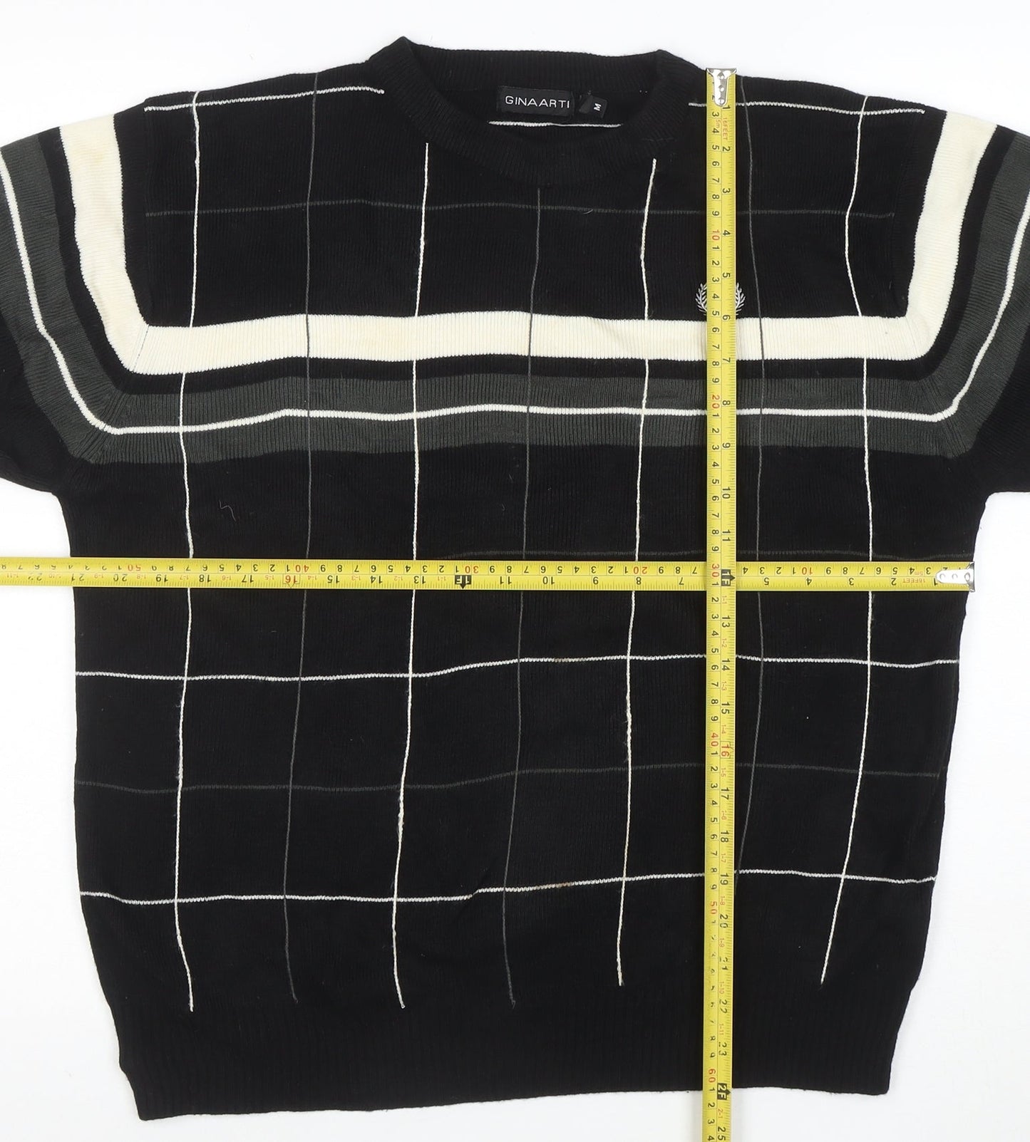 GINAARTI Men's Black Check Crew Neck Pullover Jumper M