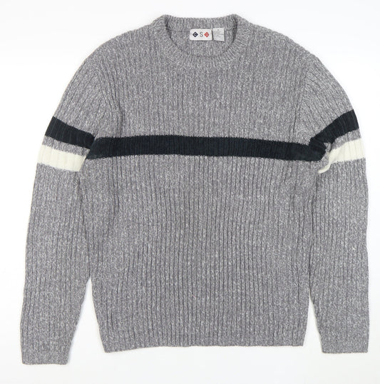 CSG Men's Grey Rib Knit Crew Neck Pullover Jumper M