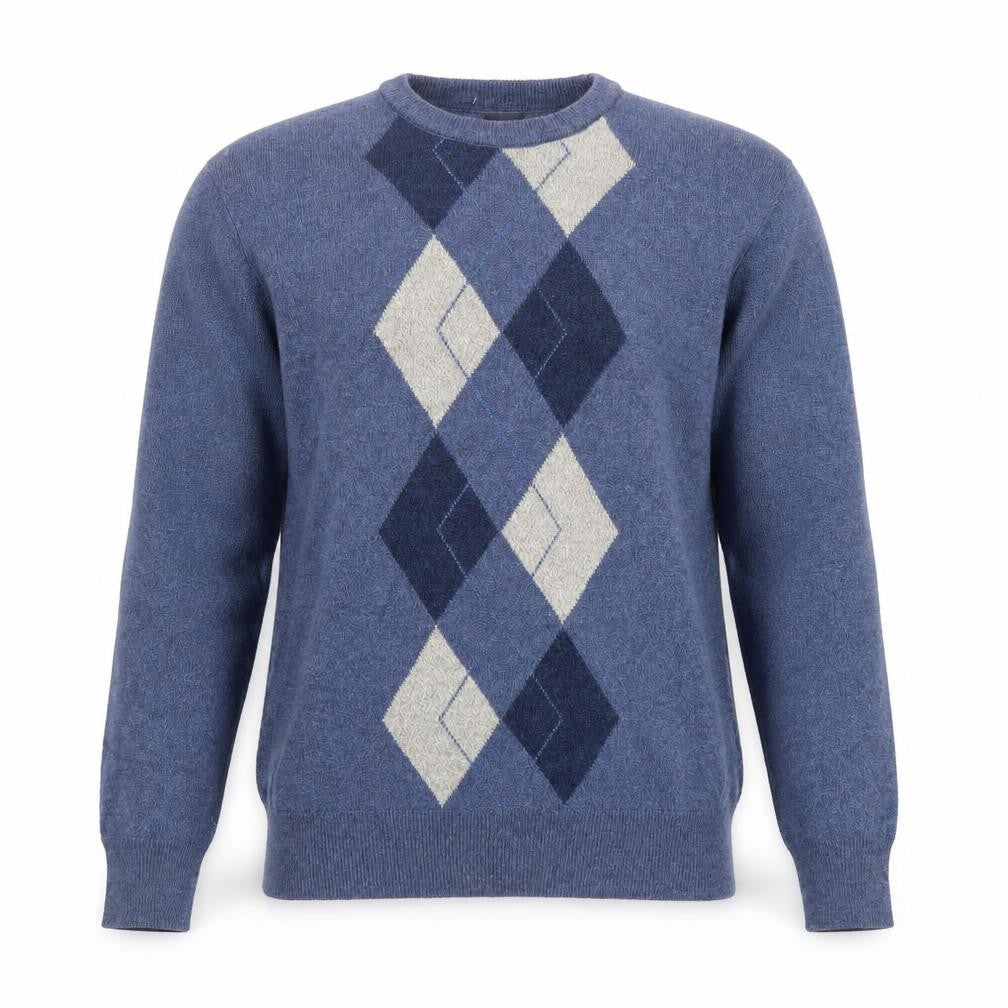 Dockers Men's Blue Argyle Crew Neck Acrylic Jumper Size M