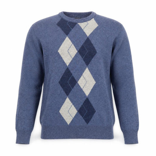 Dockers Men's Blue Argyle Crew Neck Acrylic Jumper Size M