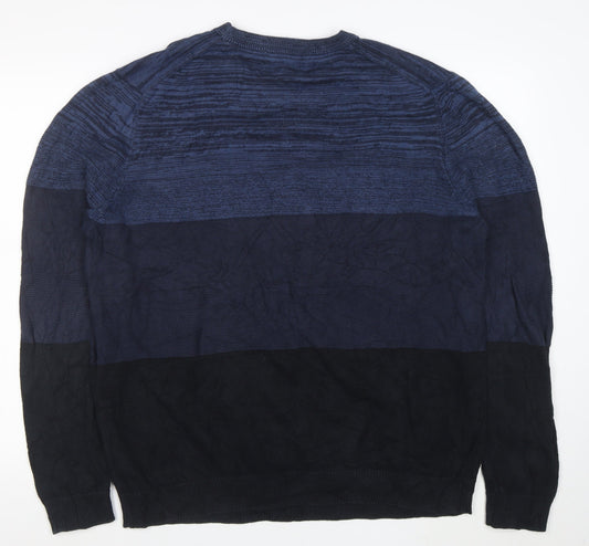 Straight Up Casual Dynamic Men's Blue Striped Cotton Pullover Jumper L