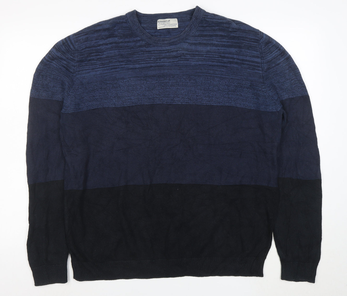 Straight Up Casual Dynamic Men's Blue Striped Cotton Pullover Jumper L