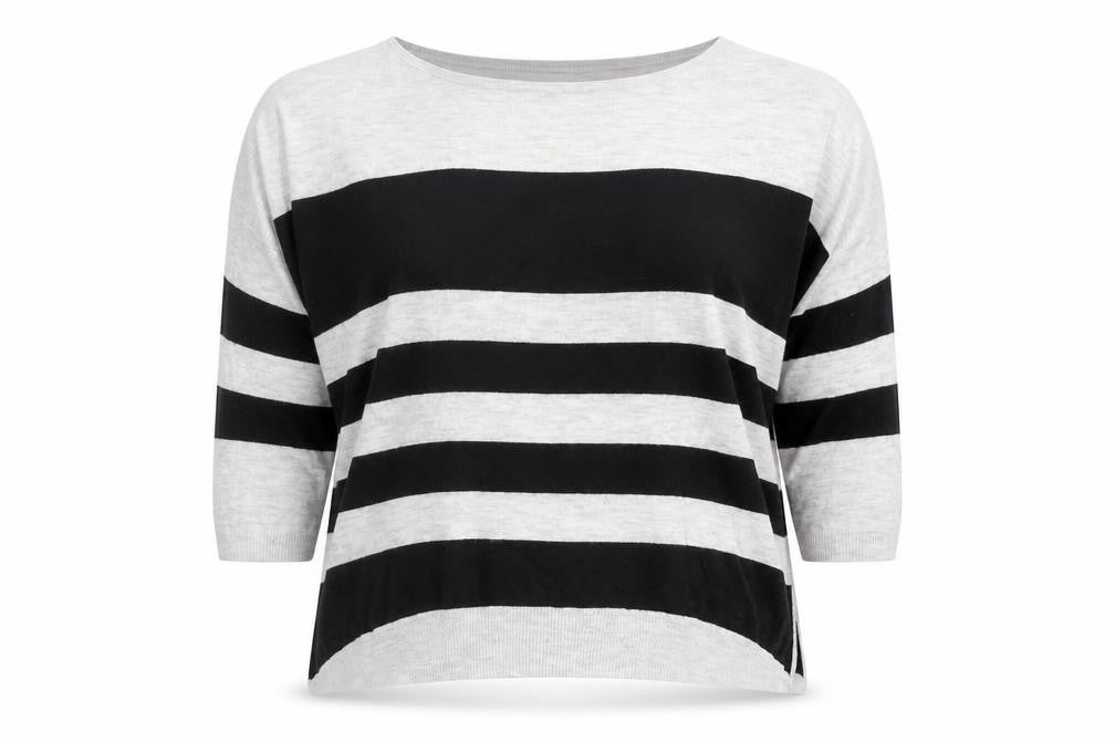 Warehouse Women Black Grey Striped Knit Top UK 12 Relaxed Fit