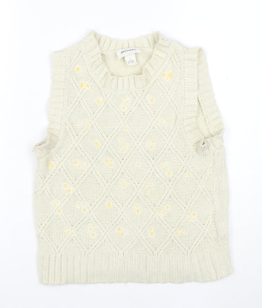Monki Women's Ivory Cable-Knit Sleeveless Vest Jumper Size S