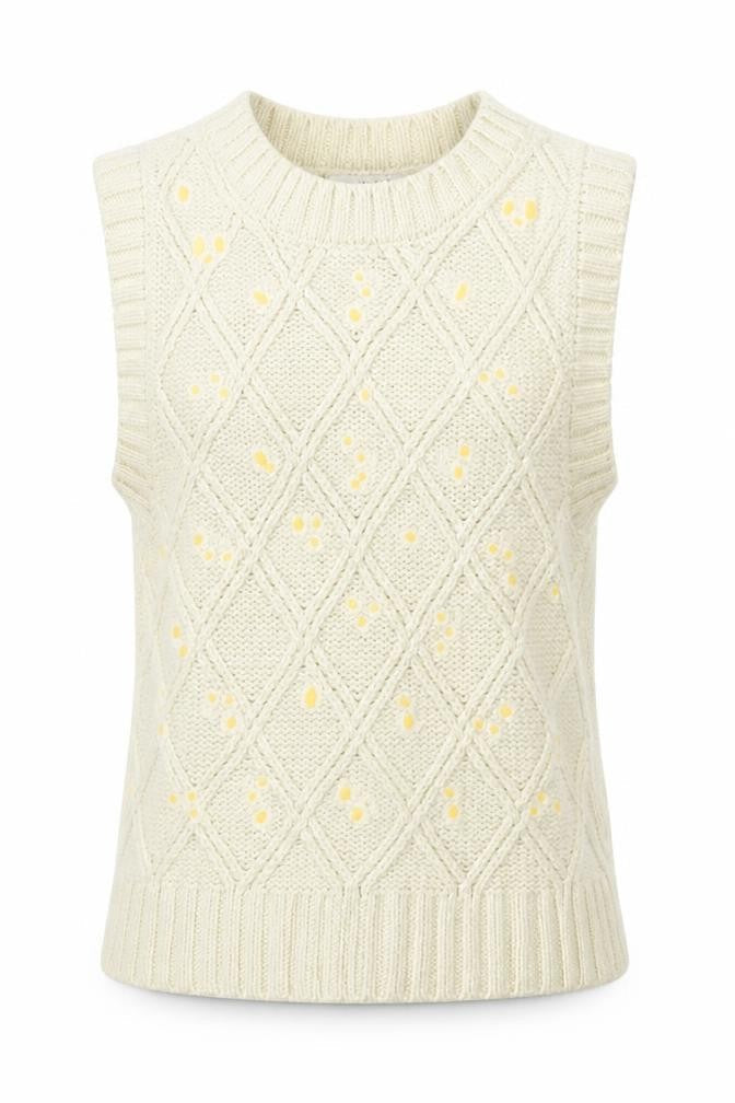 Monki Women's Ivory Cable-Knit Sleeveless Vest Jumper Size S