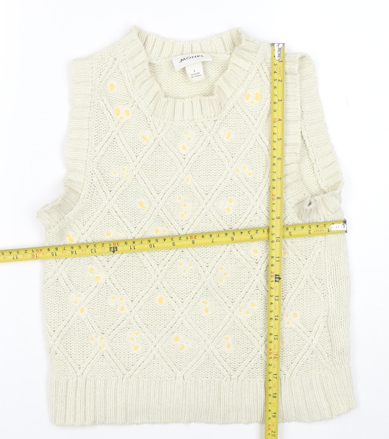 Monki Women's Ivory Cable-Knit Sleeveless Vest Jumper Size S