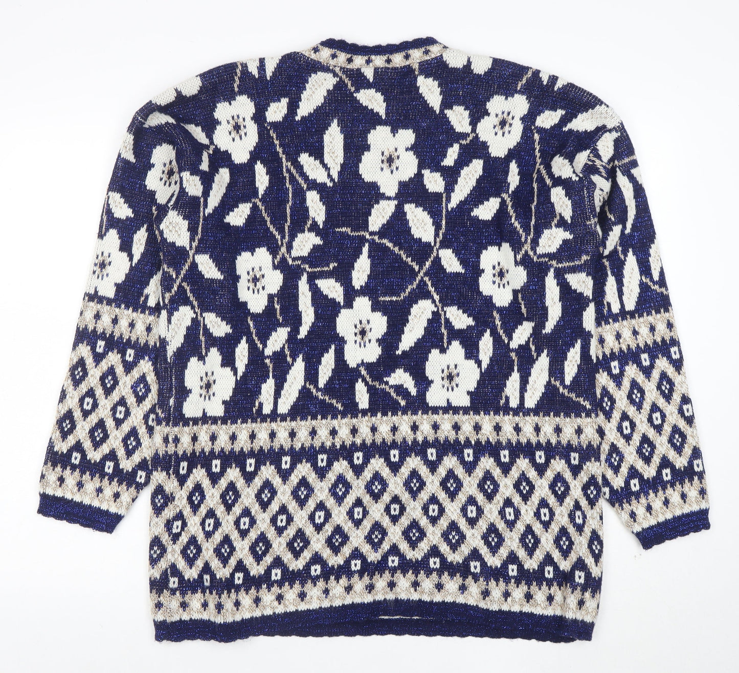 Holiday Time Womens Blue Floral Knit L Jumper Winter Pullover