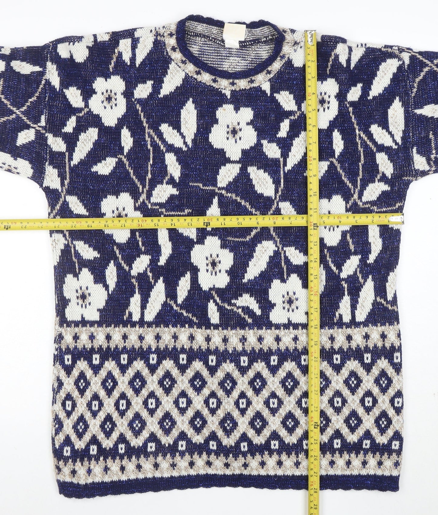 Holiday Time Womens Blue Floral Knit L Jumper Winter Pullover