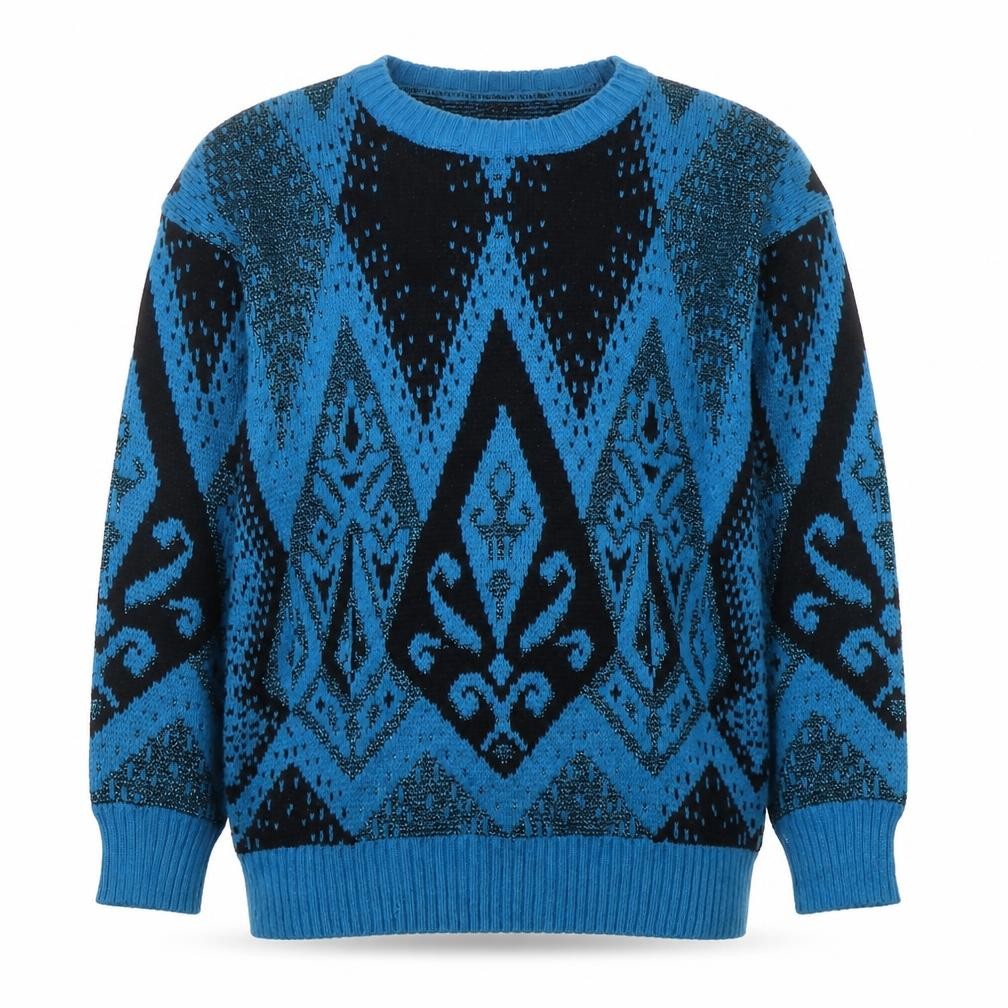 Petite Collection by Joyce Women’s Blue Geometric Knit Jumper L