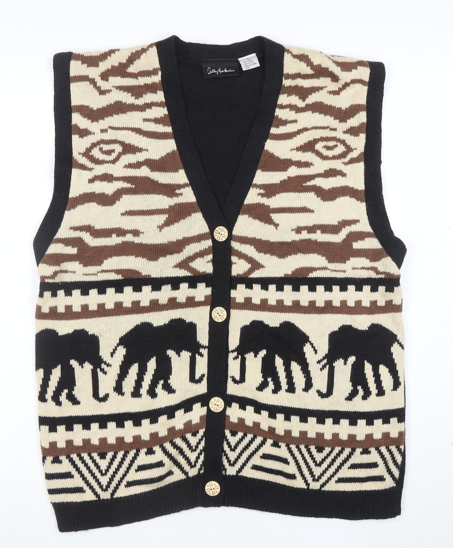 Anthony Mark Hankins Men's Black L Animal Print Sleeveless Cardigan